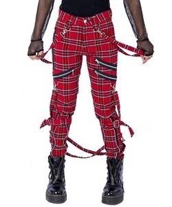 Punkové kalhoty dámské červený tartan