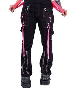 Gotické cyber kalhoty dámské s růžovou stužkou