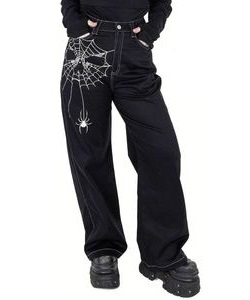 Gotické kalhoty dámské široké s pavučinou